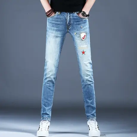 男士春季弹力牛仔裤男款裤子潮牌男2024新款弹力小脚修身休闲长裤图片