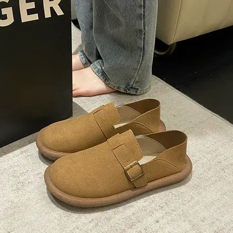 勃肯鞋女春季2024新款孕妇懒人一脚蹬平底板鞋休闲英伦小皮鞋单鞋商品大图