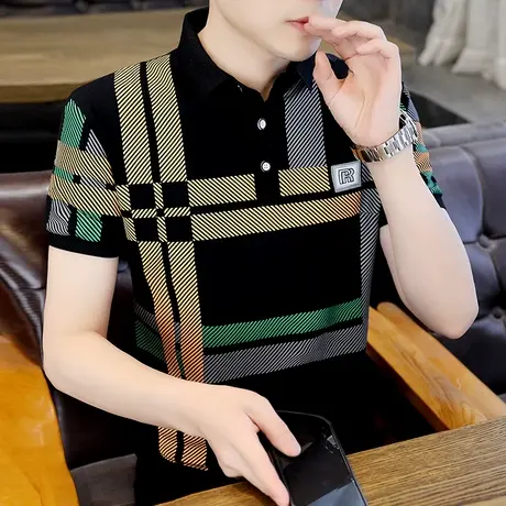 男士POLO衫短袖t恤翻领男装夏季潮流半袖上衣青年高端透气体恤潮商品大图