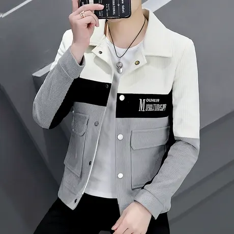 外套男装刺绣工装上衣春秋季潮牌时尚2023新款韩版休闲帅气夹克男商品大图