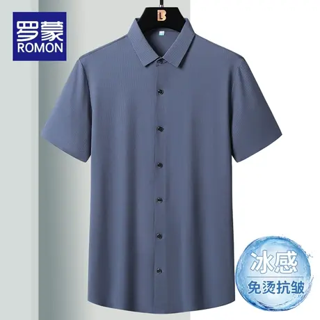 罗蒙2023新款短袖衬衫男士夏季薄款冰丝无痕免烫设计感休闲衬衣男图片