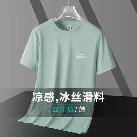 液氨丝光棉短袖t恤男2023新款夏季字母印花半袖速干冰丝凉感体恤商品大图