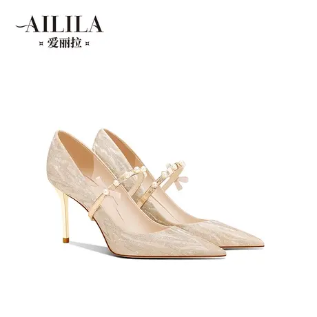 爱丽拉香槟色婚鞋女绑带2023新款新娘高跟鞋禾秀主婚纱两穿不累脚商品大图