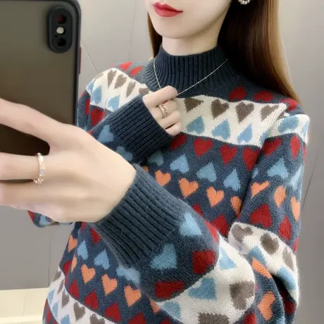 半高领毛衣女套头2023秋冬新款慵懒风针织衫内搭上衣加厚打底衫潮图片