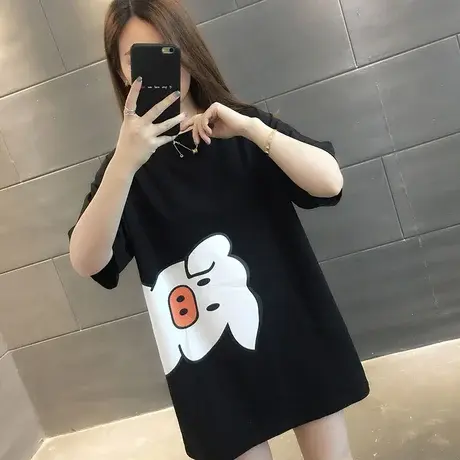 纯棉短袖T恤女装宽松2023年新款夏季爆款中长款设计感洋气打底衫商品大图