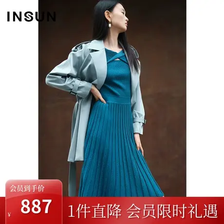 [醋酸系列]恩裳COVER2023春款新款哑光经典翻领一手长风衣外套女商品大图