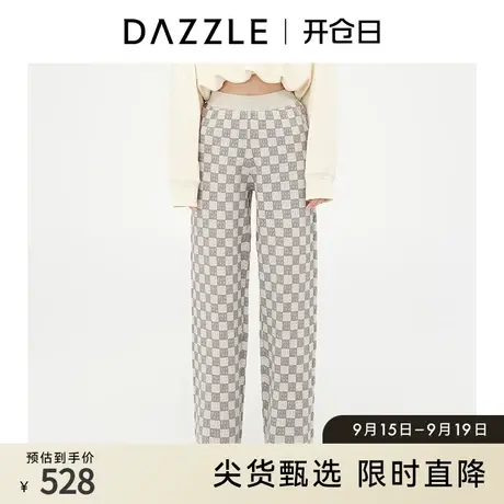 DAZZLE地素奥莱 格子老花提花针织阔腿休闲裤女2D4E9021D商品大图