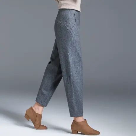 羊毛呢子裤子女秋冬萝卜哈伦裤2023新款妈妈毛呢裤冬九分裤灯笼裤商品大图