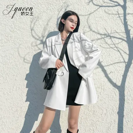 白色西装外套女秋季复古高级感宽松廓形时尚百搭洋气炸街小西服潮商品大图