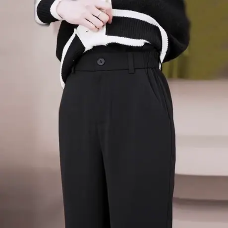 窄版西装阔腿裤女2023春季新款黑色显瘦拖地直筒长裤百搭垂感裤子图片