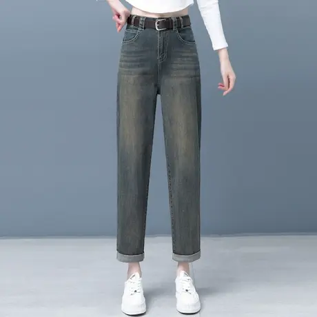 水泥灰复古哈伦牛仔裤女春秋装2023年新款高腰显瘦老爹萝卜裤子商品大图