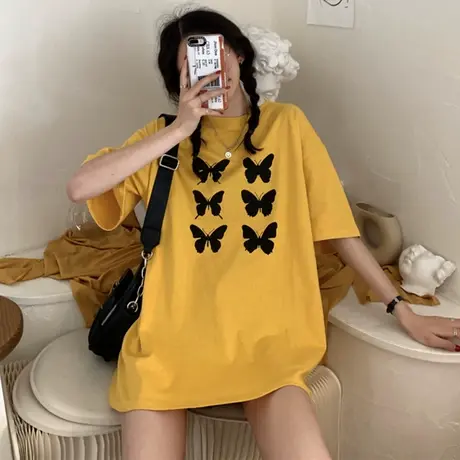 网红纯棉短袖t恤女夏季宽松韩版学生原宿bf慵懒风ins超火上衣服潮图片