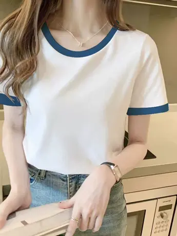 防棉美式复古插肩短袖t恤女夏季新款潮牌小众设计感港味chic上衣图片