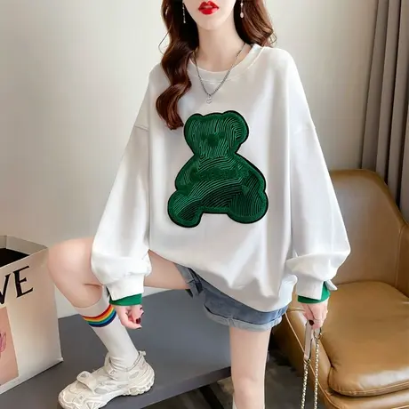 早春装小熊卫衣女春秋季韩版宽松大码薄款小个子假两件上衣外套潮商品大图