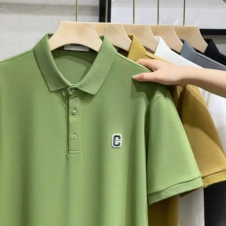 夏季潮牌polo衫男短袖丝光棉刺绣休闲翻领t恤韩版潮流男士T恤上衣商品大图
