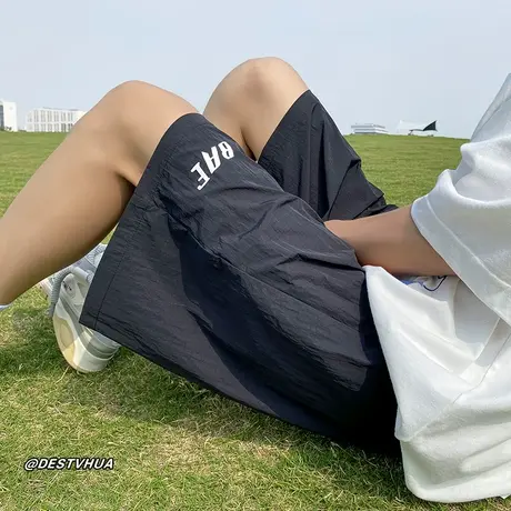 短裤男夏季薄款日系复古潮牌五分沙滩裤宽松休闲潮流速干运动裤子商品大图