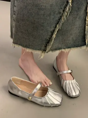 银色包头半拖平底凉鞋女夏季外穿2023年新款玛丽珍单鞋配裙子凉拖商品大图