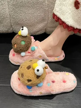 可爱卡通平底舒适韩版棉拖鞋女外穿2023年冬季新款百搭休闲包头拖商品大图