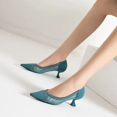 高跟鞋女春季2023年新款职业网纱女鞋舒适百搭水钻尖头气质单鞋子商品大图