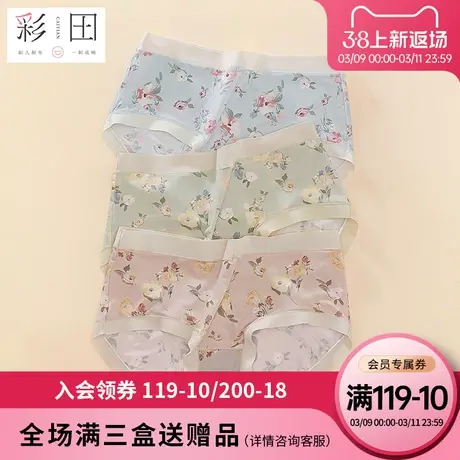 彩田2025新款植物印花轻薄柔软透气抗菌底档中腰锦纶女士三角内裤商品大图