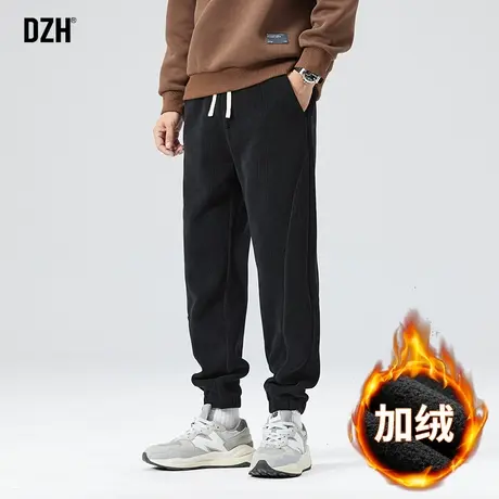 男士加绒卫裤男秋冬束脚高街休闲裤子2024新款加厚运动裤宽松男裤商品大图