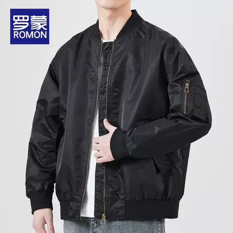 罗蒙潮牌夹克外套男秋冬新款休闲上衣高级感棒球领纯色飞行服外套图片