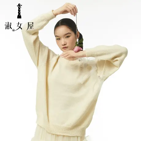 淑女屋官方旗舰店绑带款蝴蝶结织衫毛衣秋季设计感慵懒风长袖上衣图片