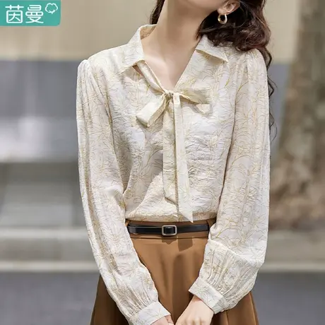 茵曼官方旗舰店法式长袖衬衣女士2023新款春秋冬碎花雪纺衬衫上衣商品大图
