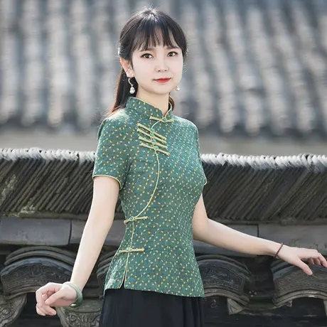 唐装女中国风年轻款素衣茶服中式盘扣改良修身旗袍上衣禅意女装图片