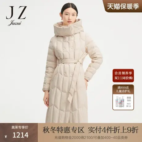 玖姿奥莱纯色连帽廓形围脖式立领保暖女长款羽绒服-JUZUI冬季新款商品大图