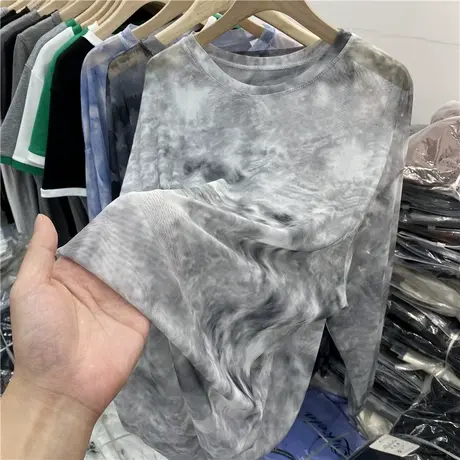 防晒衣女夏宽松韩版大码薄款网纱冰丝透气扎染罩衫上衣t恤空调衫图片