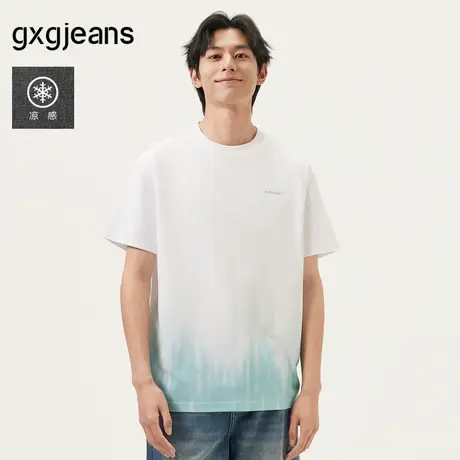 【凉感】gxg.jeans男装 白色渐变潮流时尚宽松圆短袖T恤 25夏新款图片