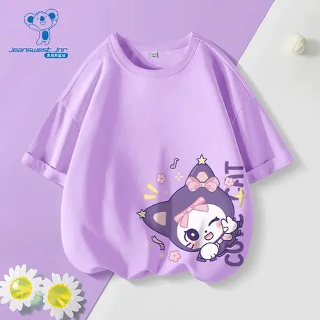 JU真维斯童装夏季纯棉圆领T2025新款女大童可爱小猫印花上衣T恤商品大图