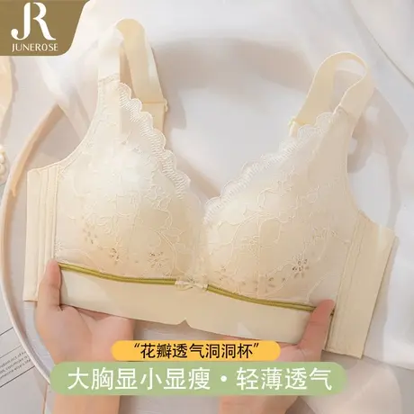 六月玫瑰薄款性感蕾丝文胸女无钢圈聚拢收副乳上托调整型内衣女商品大图