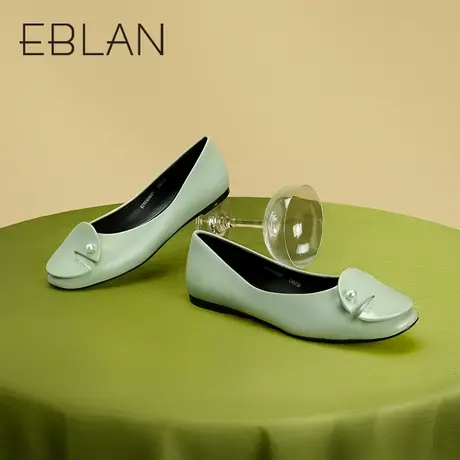 伊伴春季女鞋简约女单鞋珍珠羊皮革低跟休闲鞋舒适浅口皮鞋商品大图