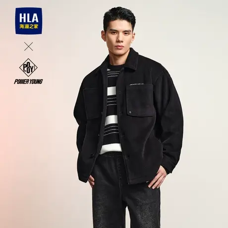 HLA海澜之家POWER YOUNG翻领夹克秋冬季工装仿毛呢休闲外套男厚款图片