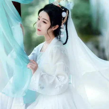 【如梦霓裳丨素馨】原创中国风齐腰汉服女对襟襦裙日常白夏季汉服图片