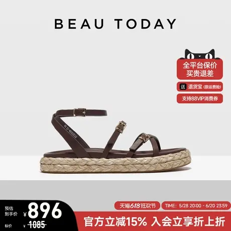 【商场同款】BeauToday厚底罗马凉鞋女2025夏季新款复古真皮凉鞋商品大图