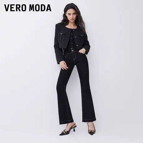 Vero Moda牛仔裤春夏黑色高腰修身微喇叭裤子女小个子323149025商品大图