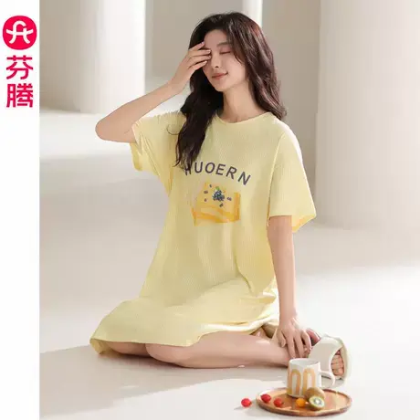 芬腾睡裙女纯棉夏天2025新款夏季短袖睡衣少女生大码可爱连衣裙子商品大图