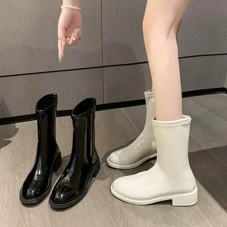 粗跟瘦瘦短靴女2023新款时尚单靴百搭切尔西靴子马丁靴女高跟女靴商品大图