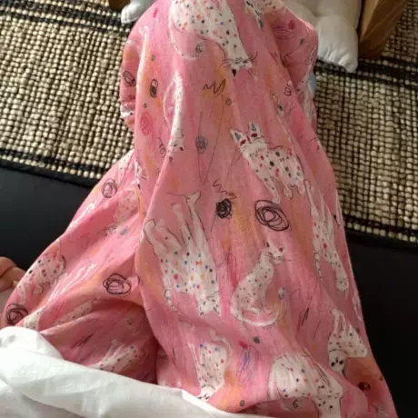 涂鸦彩点猫猫单睡裤纯棉双层纱布居家长裤卡通纯棉可爱宽松睡裤图片