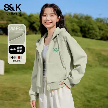 班尼路S&K系列绿色短款休闲连帽开衫卫衣女2025秋季新款百搭外套Q图片