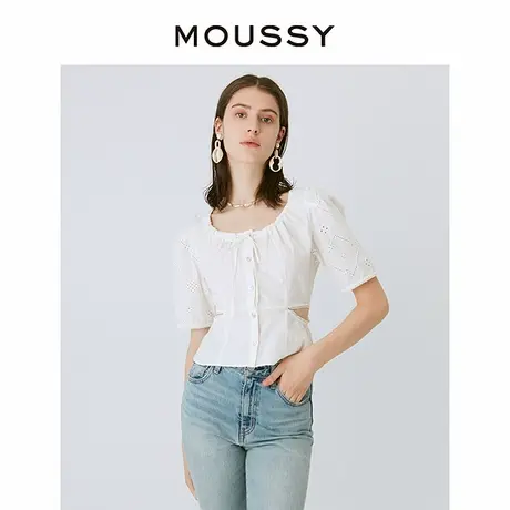 MOUSSY 甜美风腰部镂空微A型下摆设计单排扣衬衫女010GS730-2510商品大图