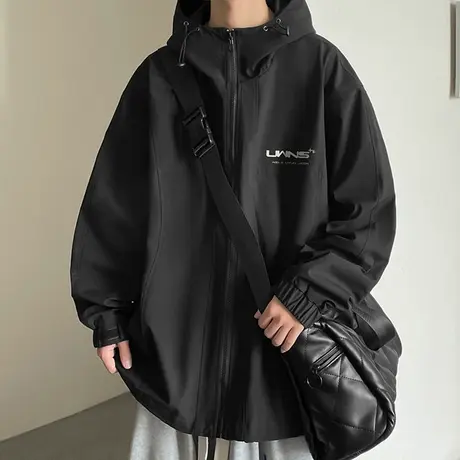 连帽冲锋衣外套男春秋季2023新款美式宽松潮牌户外登山服防风夹克商品大图