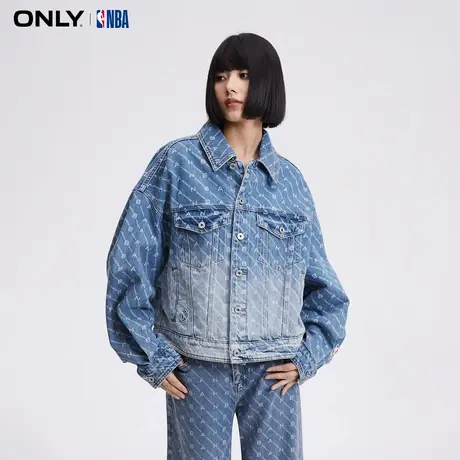 【ONLY奥莱】秋季简约休闲满印渐变刺绣牛仔外套女商品大图