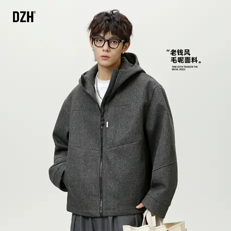 男士老钱风毛呢外套男连帽秋冬潮牌2025新款休闲呢子夹克宽松上衣商品大图