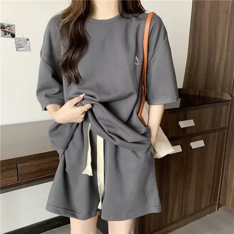 港风美式复古小个子休闲套装女夏宽松ins风短袖短裤运动两件套潮商品大图