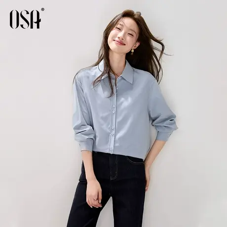 OSA欧莎高智感磨毛衬衫女2025秋季新款通勤休闲长袖翻领衬衣上衣图片