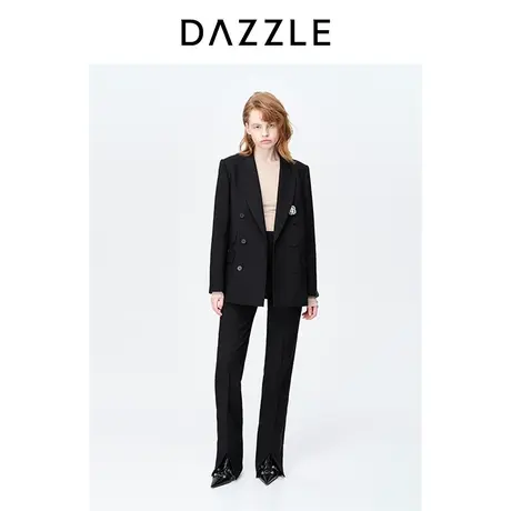 DAZZLE地素奥莱23春季新款黑色简约通勤双排扣西装外套西服上衣图片